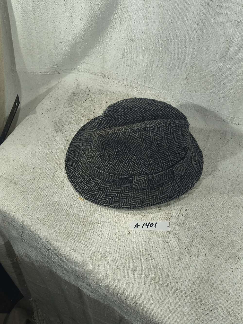 Herringbone Wool Blend Fedora Med By Dorfman Pacific Headwear in Charcoal Grey